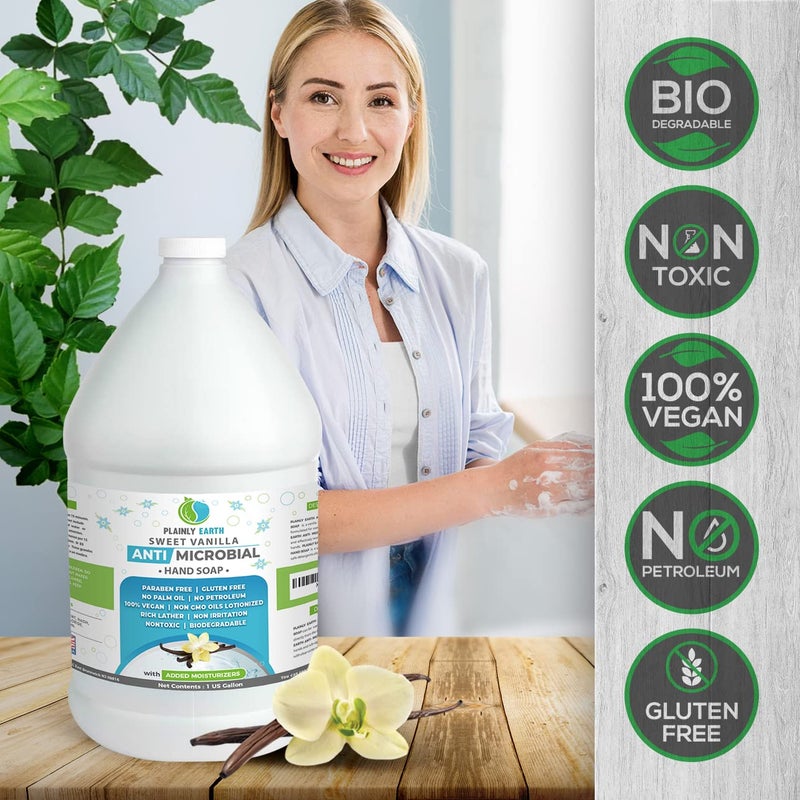 Plainly Earth Antimicrobial Hand Soap - Antibacterial Hand Soap Moisturizing - 1 US Gallon Liquid Hand Soap - Refill Antibacterial Gallon - Moisturizing Hand Soap Antibacterial - Gentle Hand Soap, Sweet Vanilla - Image 3